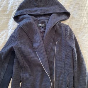 Navy Textured Hooded Jacket